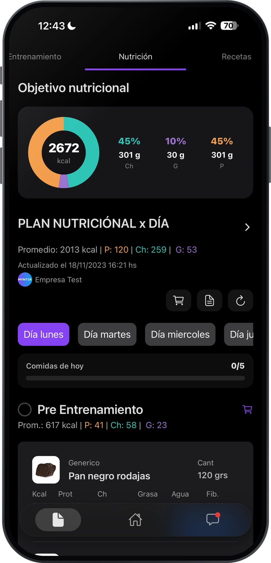 App de Mynter para pacientes de nutricionistas